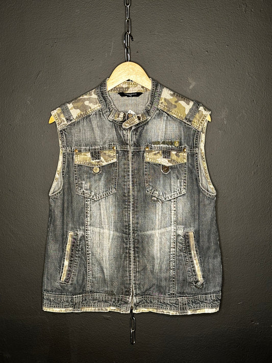 (M) Denim Grey/Camo Zip Up Vest